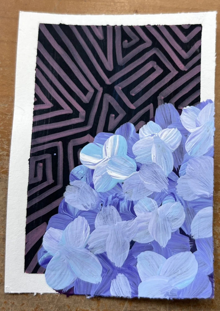 ACEO original, acrylic hydrangea geometric flower painting whitebeardesigns743 Hydrangea