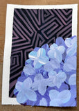 ACEO original, acrylic hydrangea geometric flower painting whitebeardesigns743 Hydrangea