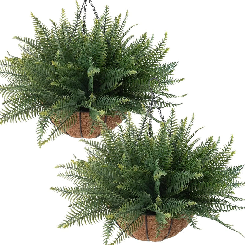 Fake Ferns Hanging Baskets,2Pcs Artificial Hanging Plants Outdoor, 2 Hanging Pla Green Plant