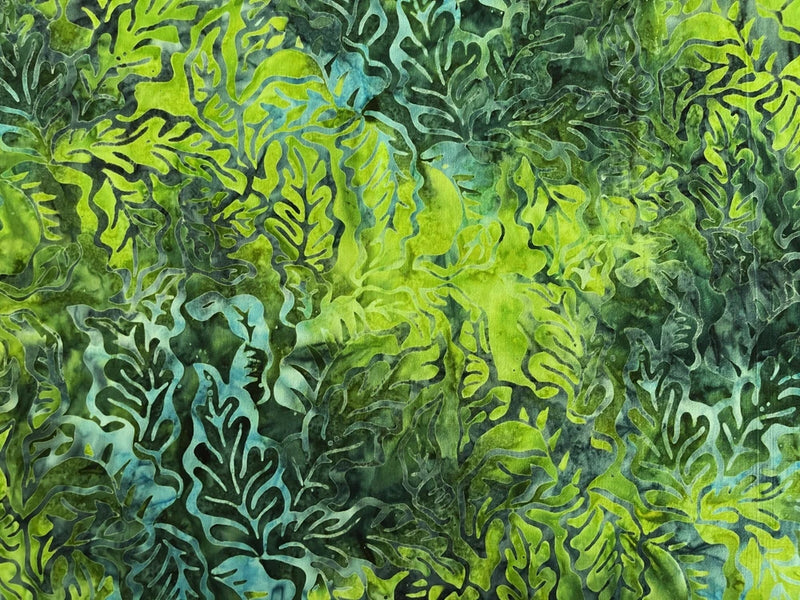 Cotton Batik Fabric Green Tropical Plants by 1/2 Yard Flowering Plants
