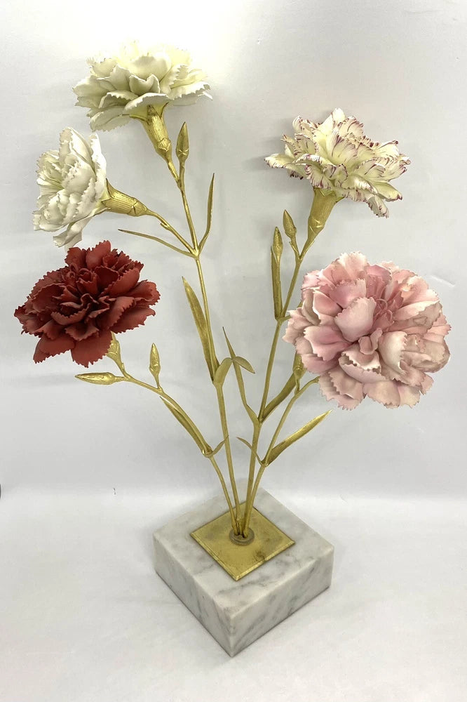 Rare R. Avon Ruyckevelt Bone China Gilt Bronze Marble Carnation Sculpture Carnation