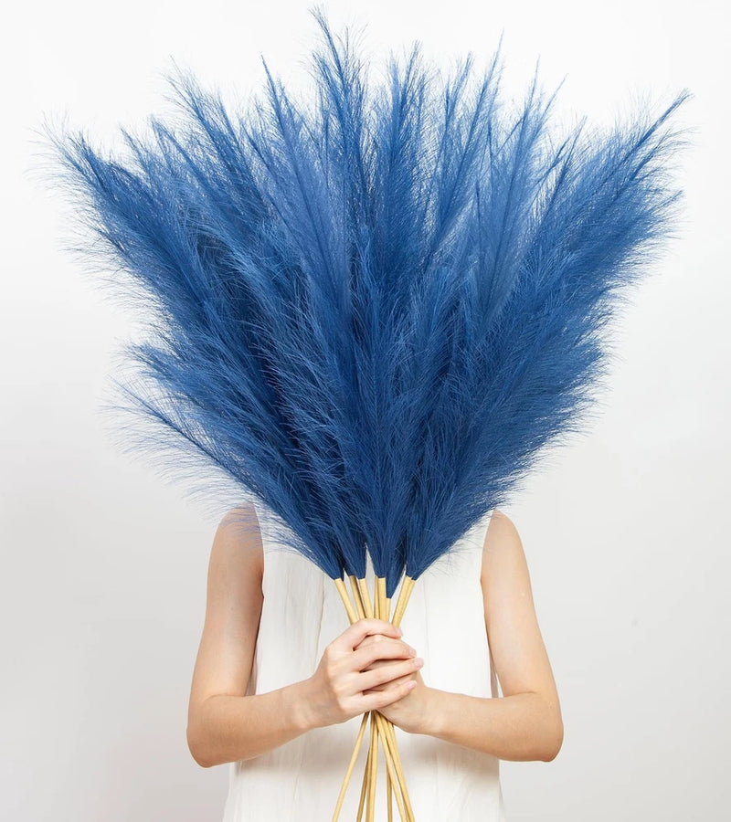 MUUNC 9 Pcs 45" Tall Pampas Grass Blue Decor, Long Stem 9 Style Pampas Grass