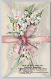 Postcard Lily of the Valley Flowers Botany Floral - Embossed - Happiness Poem Lily