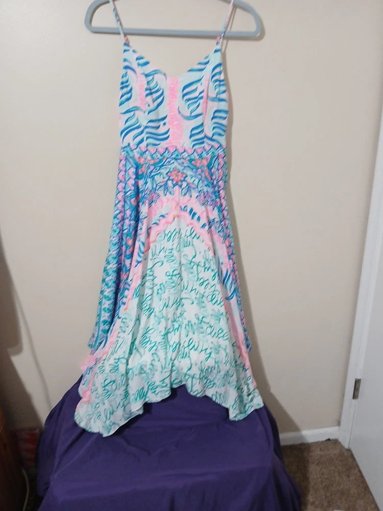 Lily Pulitzer Size 00 Zip Back, Multicolored Floral, Sundress, Sleeveless Modest Lily