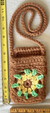 Handmade Crochet Floral Small Shoulder Bag Brown Yellow Green Sunflower Design Sunflower