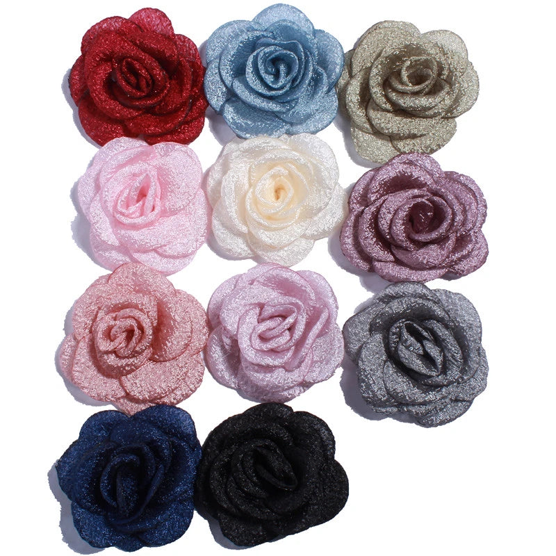 Set of small fabric satin rosette flowers in multiple colors for hairpins, 5.5 cm