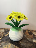 Handmade Yellow PipeCleaner Flowers inWhitePot-Artificial Sunflower Craft Decor Sunflower