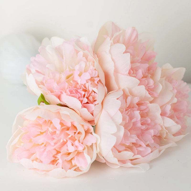 Artificial peony floral bundles in cream and pink, set of 2, 9-inch flowers