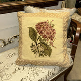 Vintage Waverly Floral Needlepoint Pillow  16"  Velvet Back Hydrangea Hydrangea