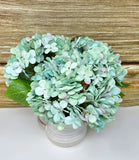 9" Small Artificial Blue-Green Turquoise HYDRANGEA faux Silk flowers in White 2- Hydrangea
