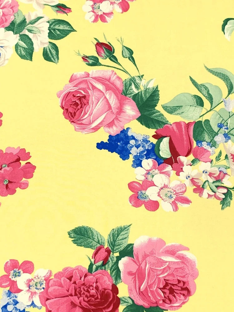 Yellow Fabric Rayon Challis Rose Garden Japanese Apparel By the Yard Flowering Plants