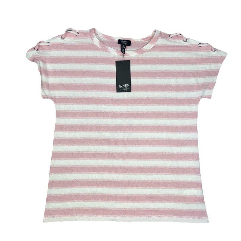 Jones New York Signature JPMS9KT322 Short Sleeve Stripe Top Carnation Medium NWT Carnation