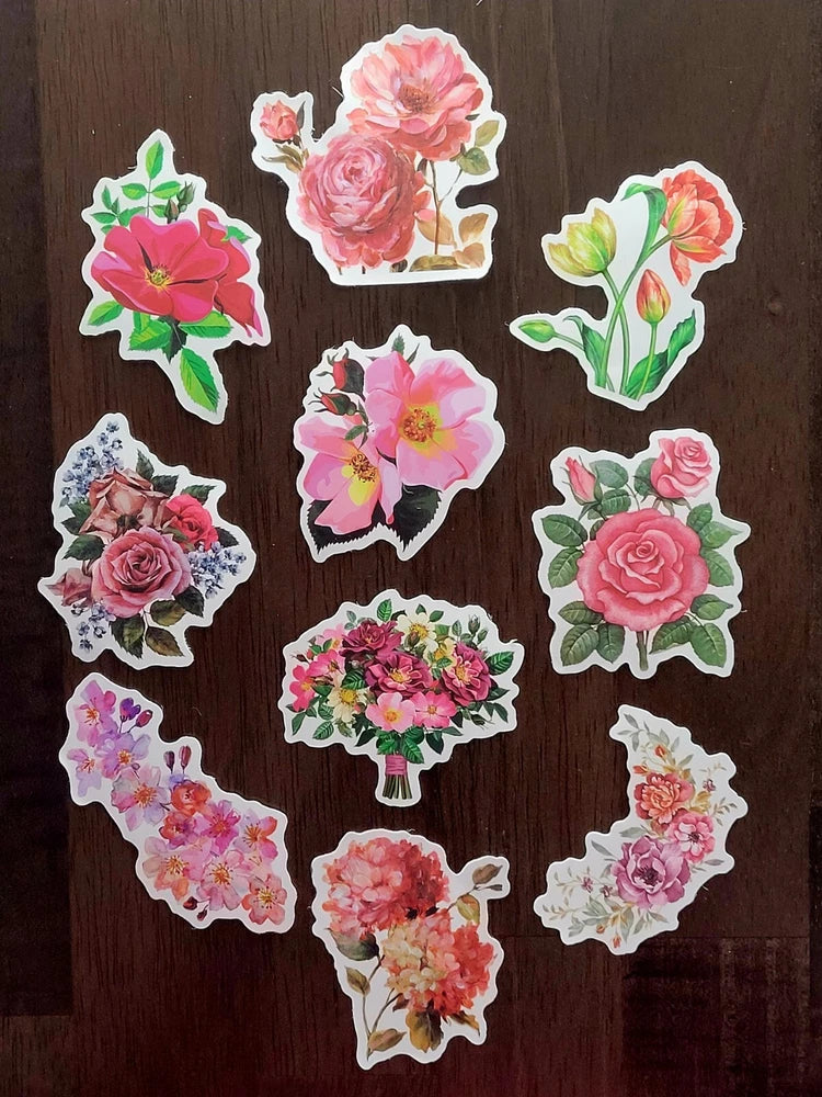 STICKERS x 10 Flowers Roses Poppy Gardenia Carnation Cherry Blossom FL7 Carnation