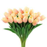 24Pcs Fake Tulips Artificial Flowers PU Tulips with Stems Pale yellow Green Plant