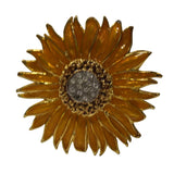 Sunflower Brooch Pin Yellow/Orange Enamel Petals & Rhinestone Center Sunflower