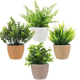 4 Pcs Small Woven Artificial Plants Boho Potted Fake Plants Mini Plastic Faux... Green Plant