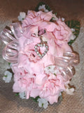 NEW 5" Artificial Light Pink Rose Wrist Corsage, Rhinestone Heart Charm, Bout Bouquet