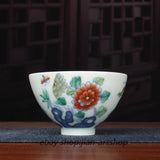 3.3" China Blue White Doucai Contrasting Colors Porcelain Peony Flower 80ML Cup Peony