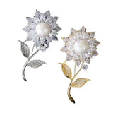 High Quality Rhinestone Pearl Flower Brooch Pins Luxury Crystal Sunflower Brooch Sunflower