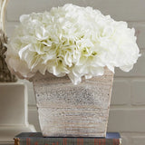 Hydrangea Floral Arrangement Washed Wood Cube Planter (1075) Hydrangea