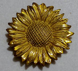 Vtg- Signed - Sunflower - Gold Tone - Brooch / Scarf  Pin - 2 in Dia Sunflower
