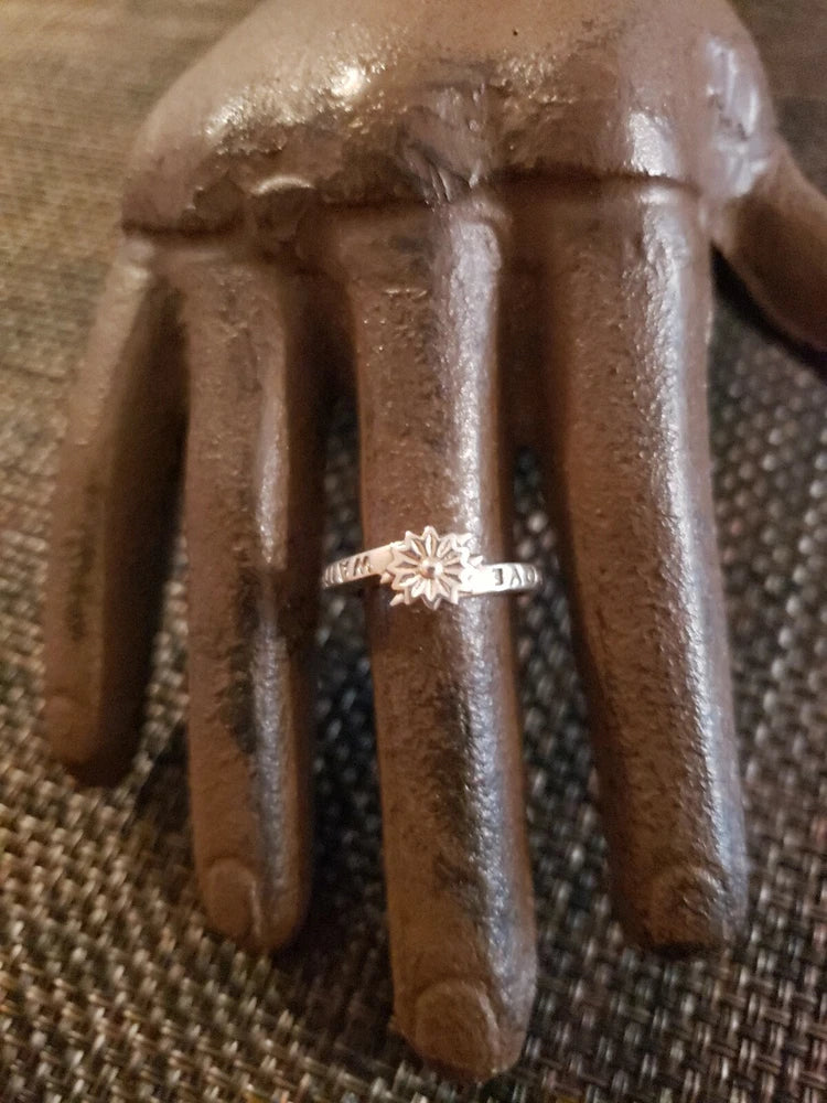 VINTAGE STERLING SILVER FLOWER promise RING LOVE WAITS SUNFLOWER SIZE 5.5 Sunflower