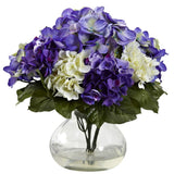 11" BLUE PURPLE SILK HYDRANGEA ARTIFICIAL FLORAL FAKE FLOWER ARRANGEMENT w/ VASE Hydrangea