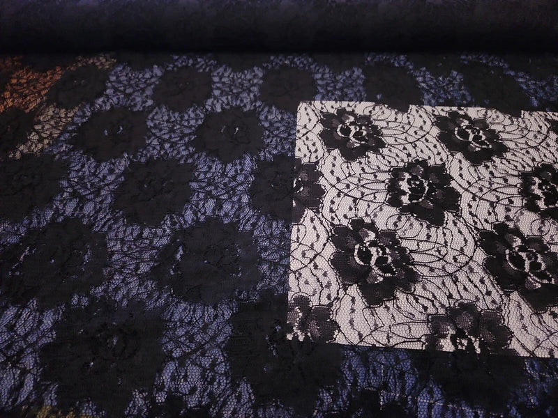 Floral  Lace Fabric  Special Occasion  Black Netting  By the Yard Flowering Plants