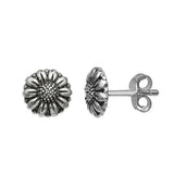 14K White Gold Plated Sterling Silver Sunflower Stud Earrings For Women's V-Day Sunflower