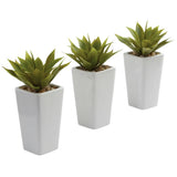 AGAVE TROPICAL PLANT w/ WHITE POT ~ (SET of 3) ARTIFICIAL SILK FAKE ARRANGEMENT Green Plant