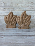 Art Deco Syroco Bookends Pampas Grass Plumes Vintage Wood Composite Pampas Grass