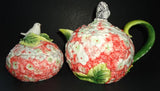 Set 2Pc Edie Rose Home Hydrangea Collection Ceramic Lidded Tea Pot & Sugar Bowl Hydrangea