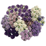 1/4" or 1cm Mini Mixed Purple White Open Rose Paper Flower Scrapbook Card-making Roses