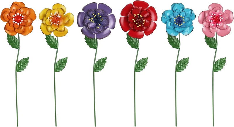 Garden Decor for Outside, Set of 6 Metal Flowers Decorative Garden Stakes for Sp Garden Plants