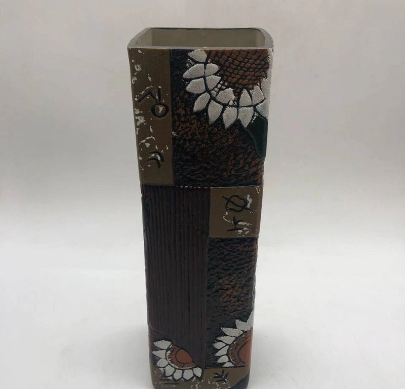 Vintage Ceramic Flower Vase with Sunflower Design - Handcrafted Square Decor Sunflower