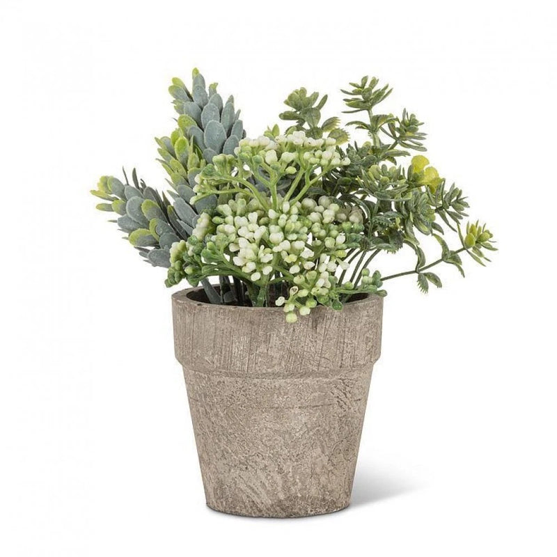 Small Mixed Greenery With White Buds In A Pot Faux Plants And Trees Green Plant