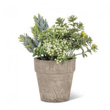 Small Mixed Greenery With White Buds In A Pot Faux Plants And Trees Green Plant