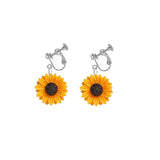 Resin Sunflower Clip on Earrings Non Pierced Earrings Yellow Sun Flower Earrings Sunflower