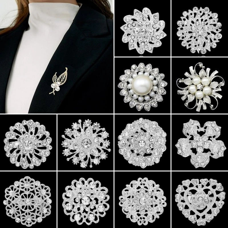 Fashion DIY Bouquet Pearl Crystal Flower Brooch Pin Women Wedding Jewelry Gift Bouquet