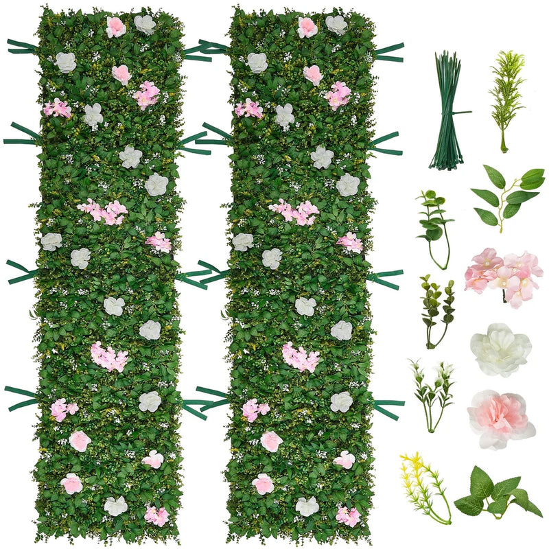 VEVOR Artificial Luxury_ Flower Wall Backdrop 2PCS 2 x 8 ft Each Floral Backdrop Green Plant