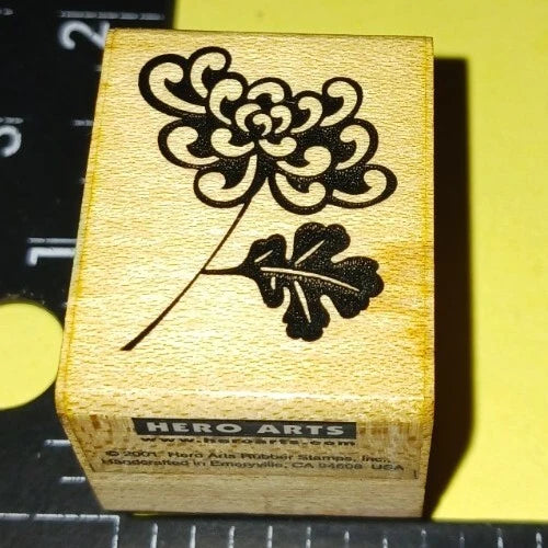 Hero Arts rubber flower stamp block with peony-style flourish design