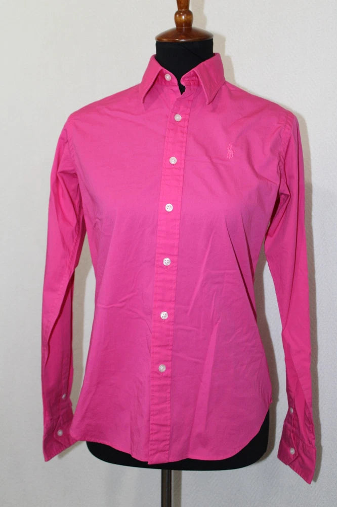 Magenta pink slim-fit button-front long-sleeve shirt with pointed collar