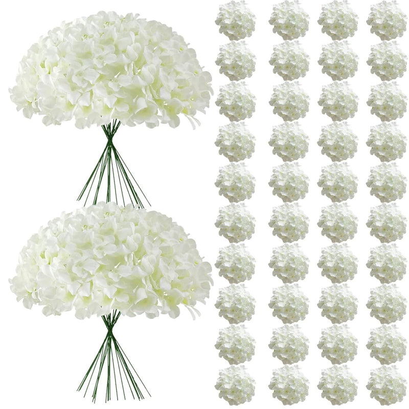 Cherica 65Pcs White Hydrangea Artificial Flowers Bulk_Realistic 65 Pcs, Hydrangea