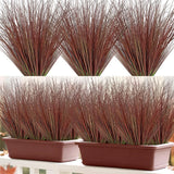 24 Bundles Red Artificial Plants Onion Grass Outdoor 20 Inch Fall Fake Shrubs Green Plant