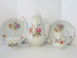 5 Pc. Vintage Teapot/Coffee, Sugar Bowl, Creamer, Dessert Plates Peony Flower Peony