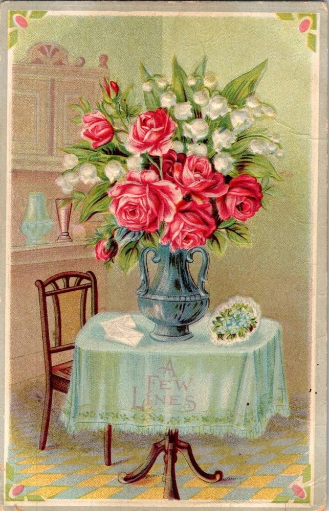Vintage Floral Postcard Roses Lily of Valley A Few Lines Divided Back c1910 Lily