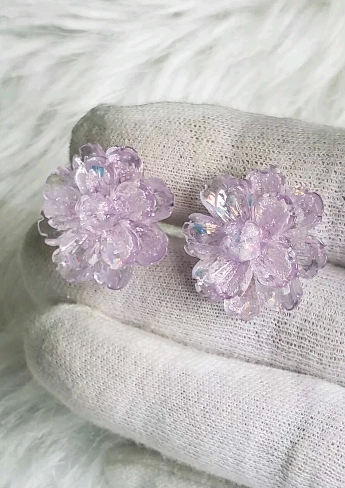 Handmade Iridescent Lavender Carnation Flower Earrings Carnation