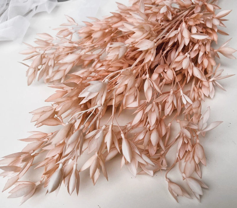 Artificial wheat grass stem with dusty pink dried-look plastic blades