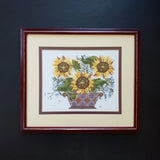 Vintage Handmade Cross Stitch Sunflower Floral Framed Folk Art Wall Decor Sunflower
