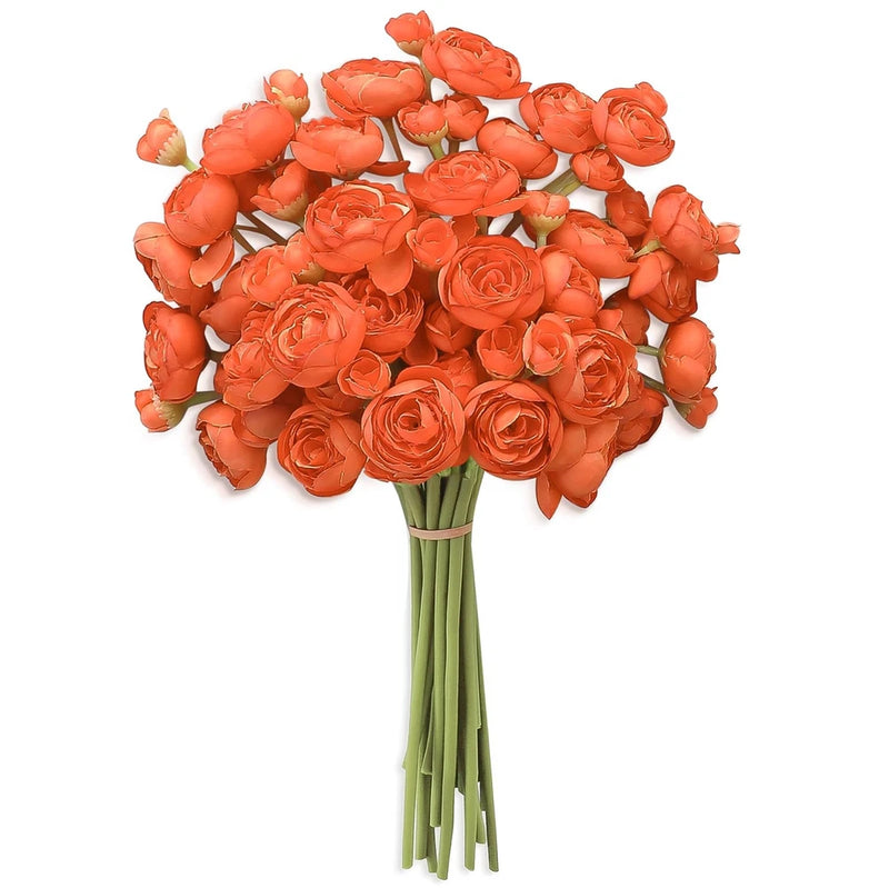 18 PCS Burnt Orange Ranunculus Artificial Flowers Faux Silk Mini Fake Filler Ranunculus